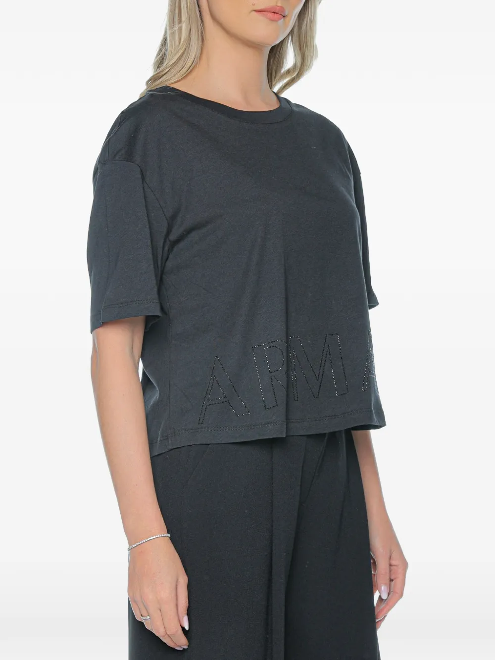 Armani Exchange rhinestone-logo T-shirt - Nero