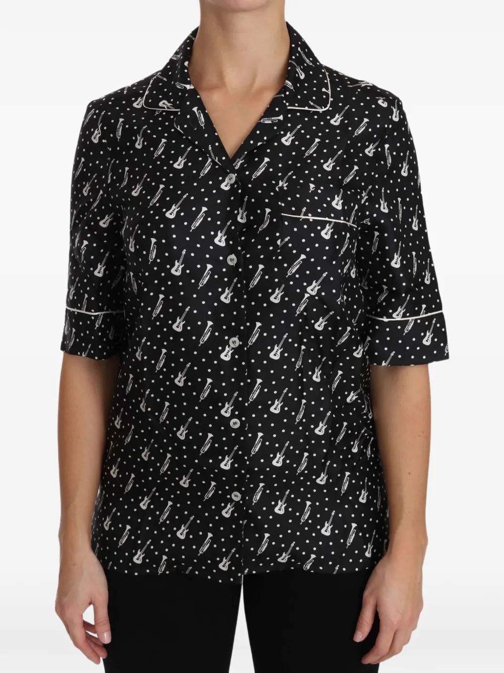Dolce & Gabbana musical-instrument polka-dot silk shirt - Nero