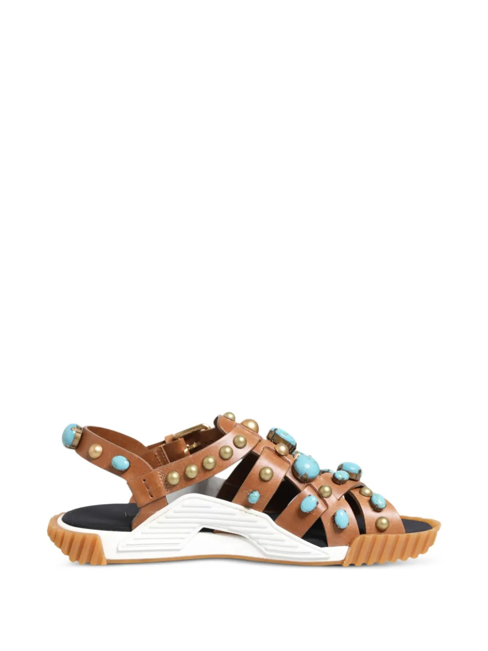 Dolce & Gabbana turquoise stone-embellished studded sandals - Marrone
