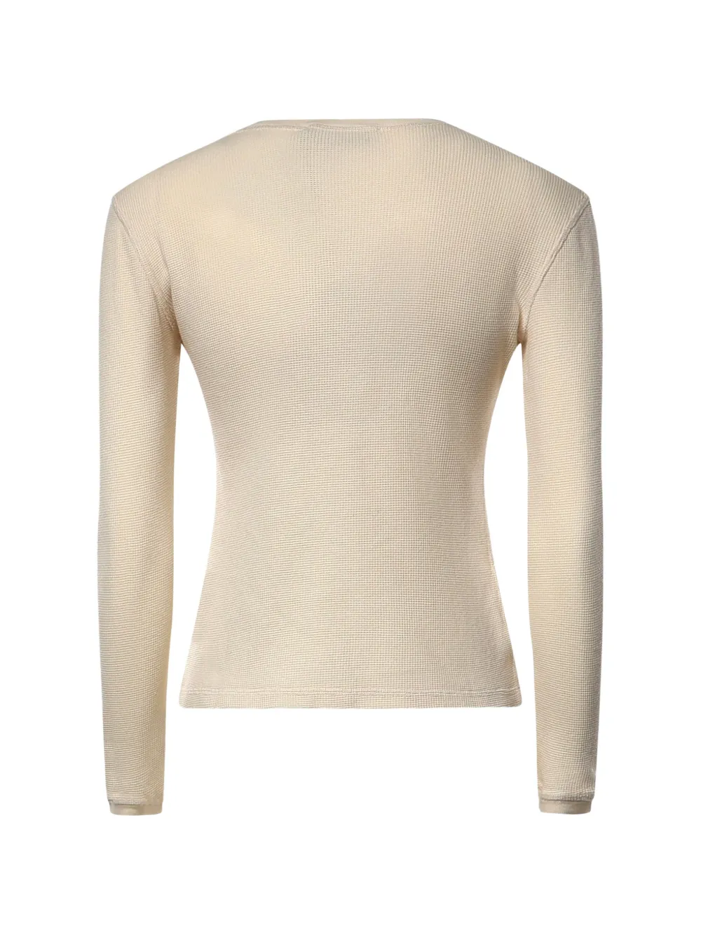 Miu Wafelgebreid T-shirt met strikdetail en lange mouwen Beige
