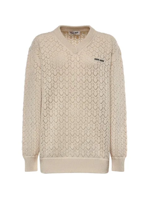 Miu Miu — pointelle-knit logo-patch sweater