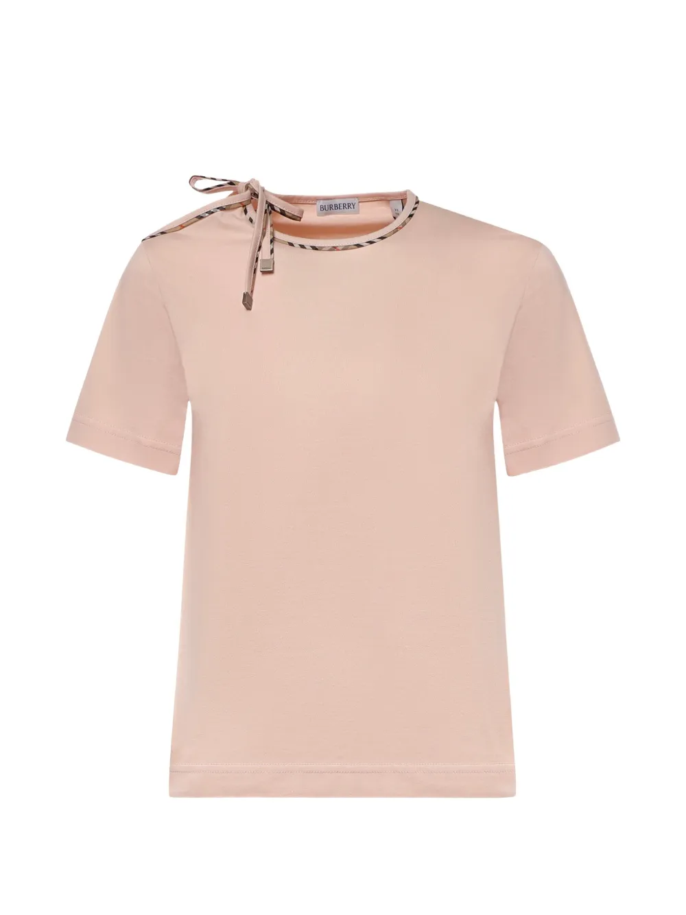 Burberry check-trim tie-detail T-shirt - Rosa