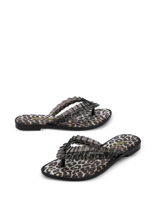 GANNI ヒョウ柄ミュール 39 Melissa x Ganni レオパード サンダル | ブラック | FARFETCH JP