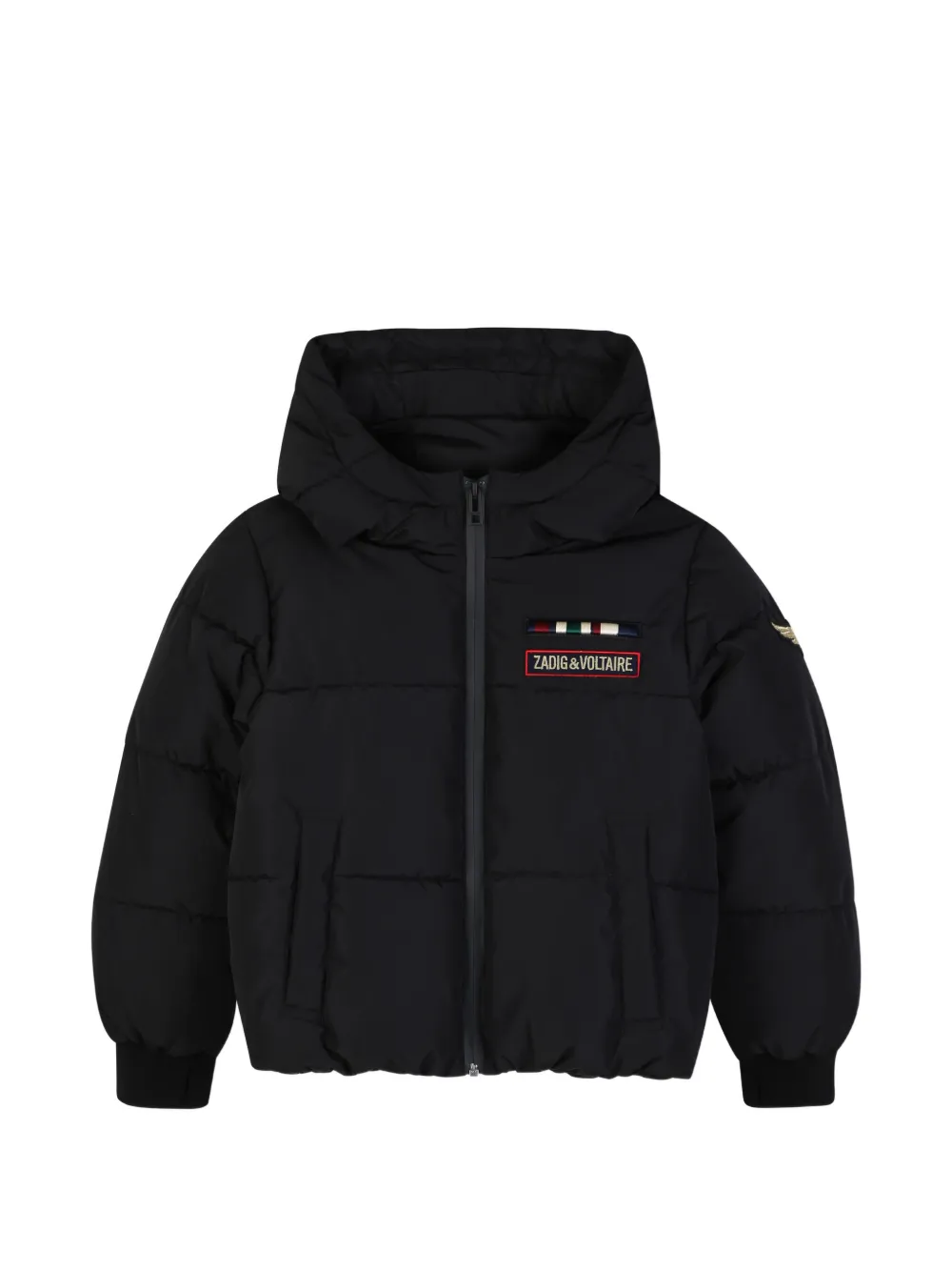 Zadig & Voltaire Kids Piumino con cappuccio e logo - Nero
