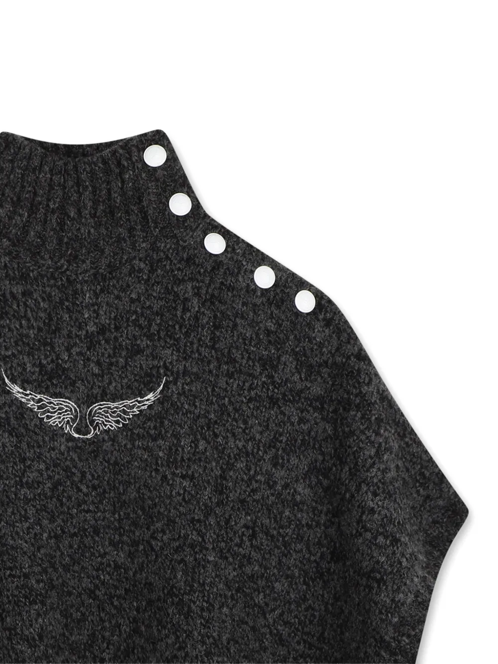 Zadig & Voltaire Kids Intarsia gebreide poncho met knopen op de schouders Grijs