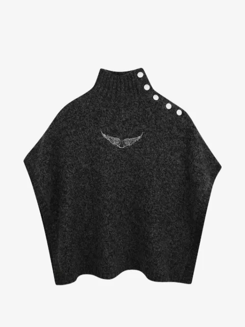 Zadig & Voltaire Kids button-shoulder intarsia-knit poncho