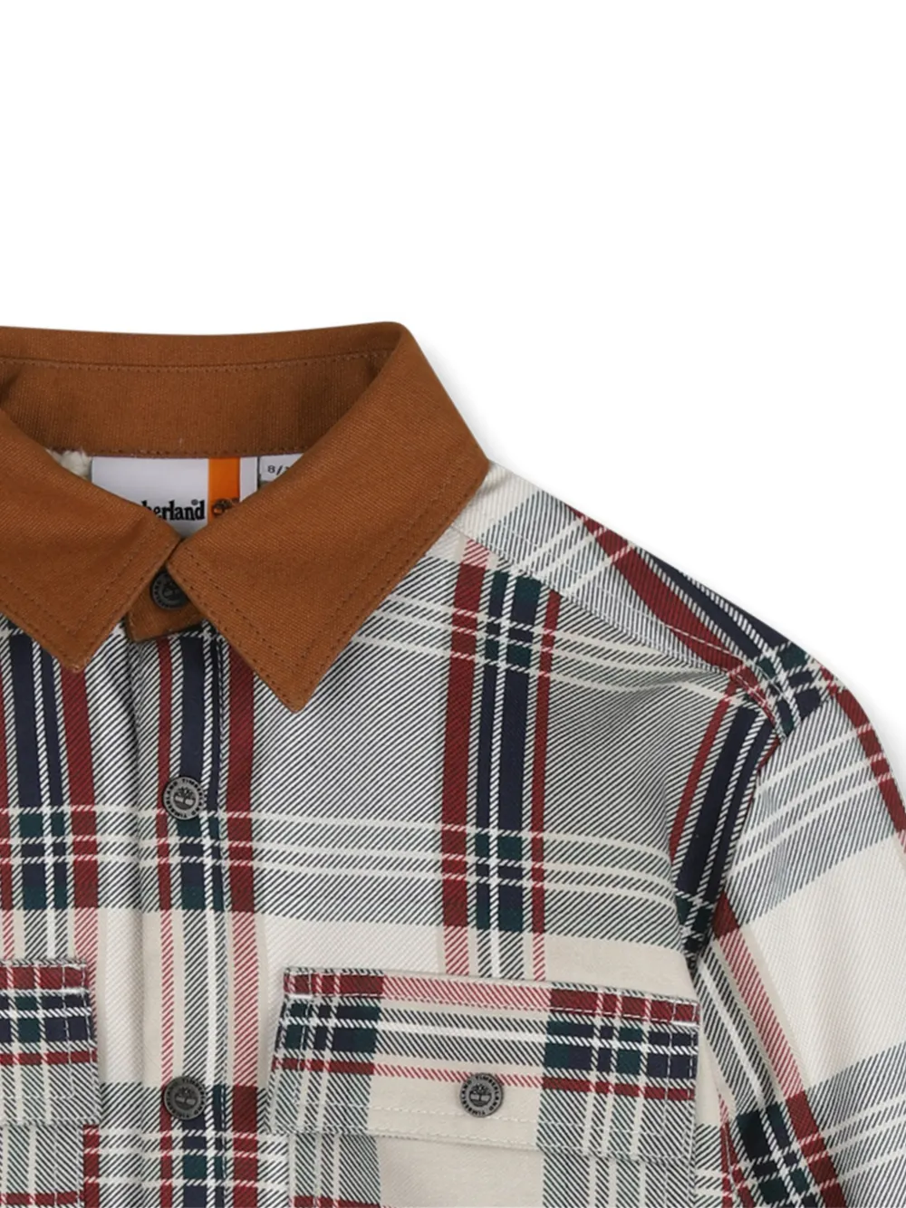 Timberland Kids Geruit shirt met elleboogpatch Beige