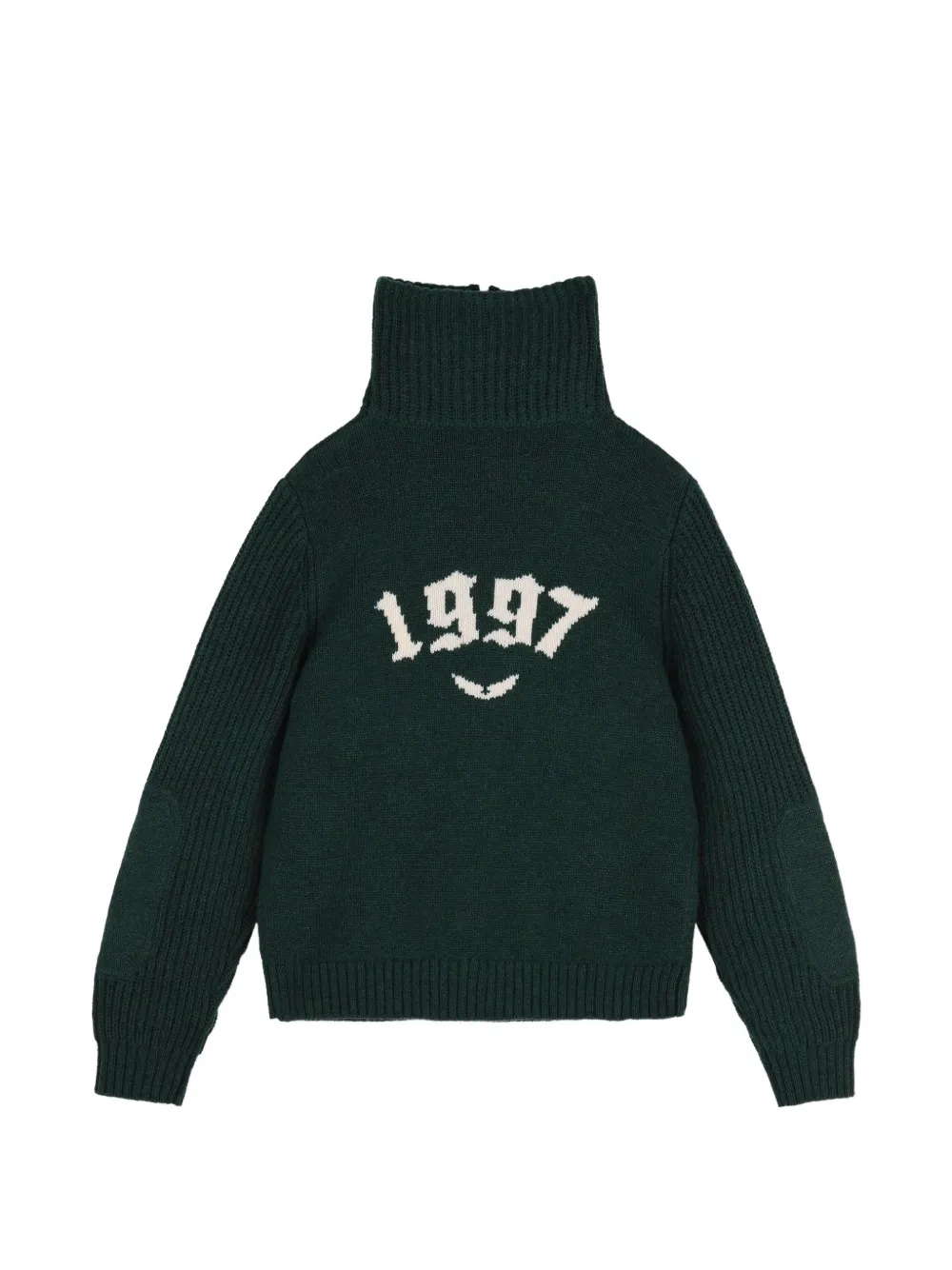 Zadig & Voltaire Kids Intarsia gebreide trui met kwartrits Groen