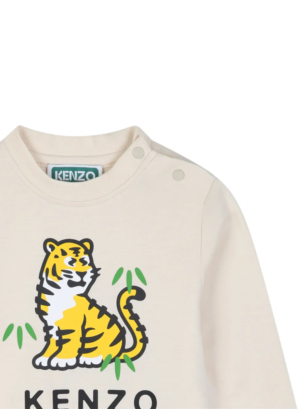 Kenzo Kids T-shirt met tijger-print en schouderknoop Beige