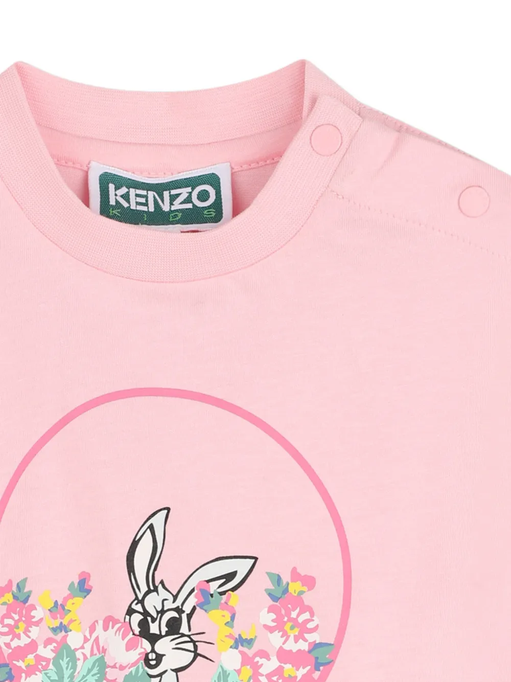 Kenzo Kids T-shirt met konijnen-print en schouderknoop Roze