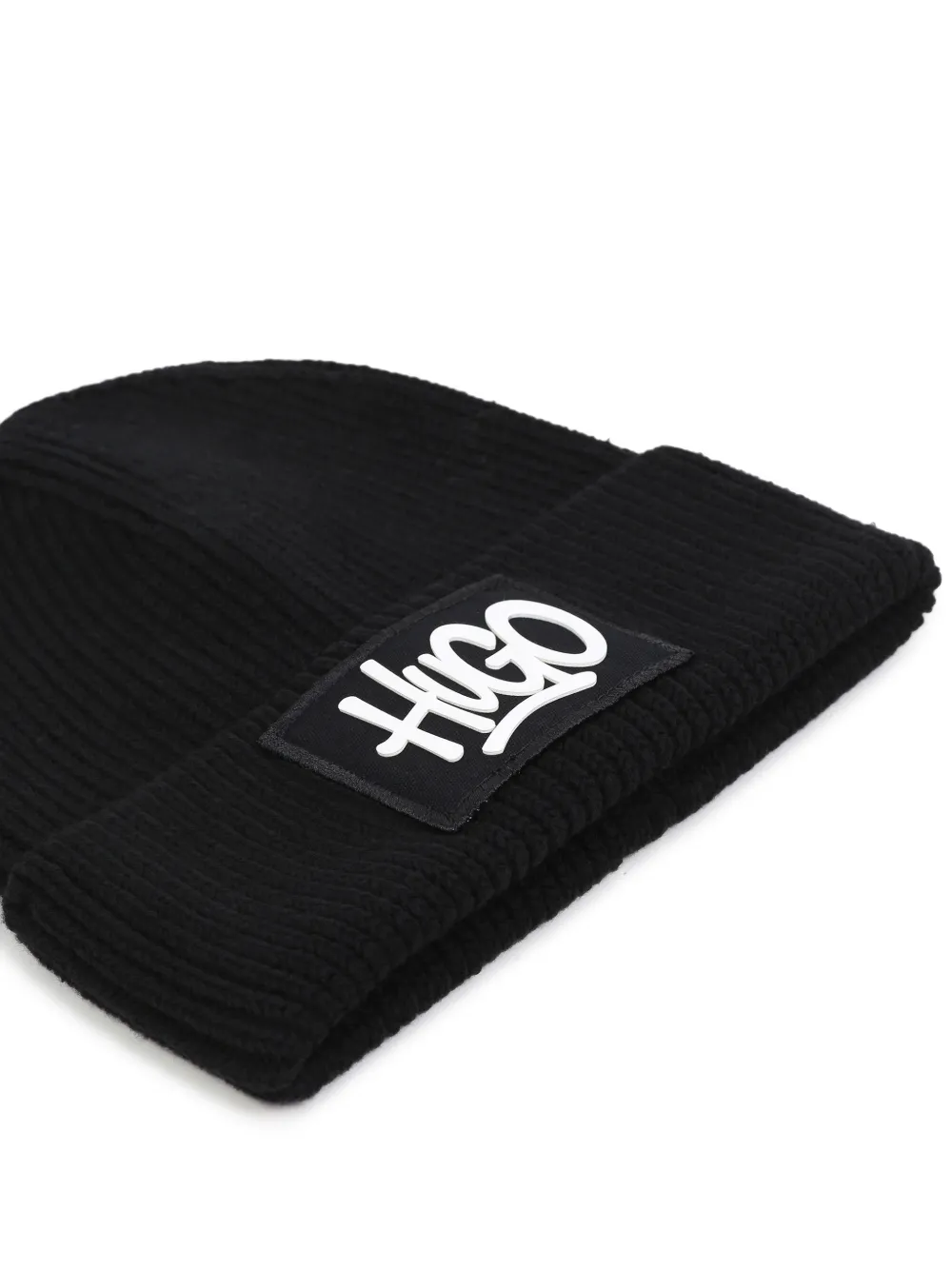 HUGO KIDS Ribgebreide muts met logopatch Zwart