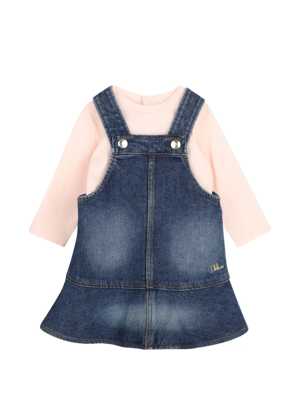 Chloé Kids Set aus Jeanskleid und T-Shirt mit Logo-Stickerei - Blau