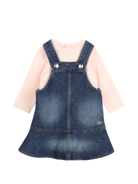 Chloé Kids logo-embroidered denim dress and T-shirt set