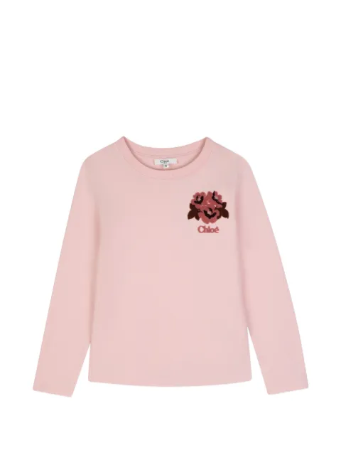 Chloé Kids floral-patch long-sleeve T-shirt