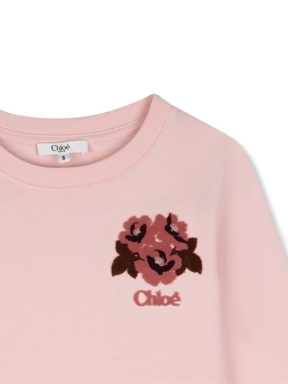 Chloé Kids T-shirt met bloemenpatch en lange mouwen Roze
