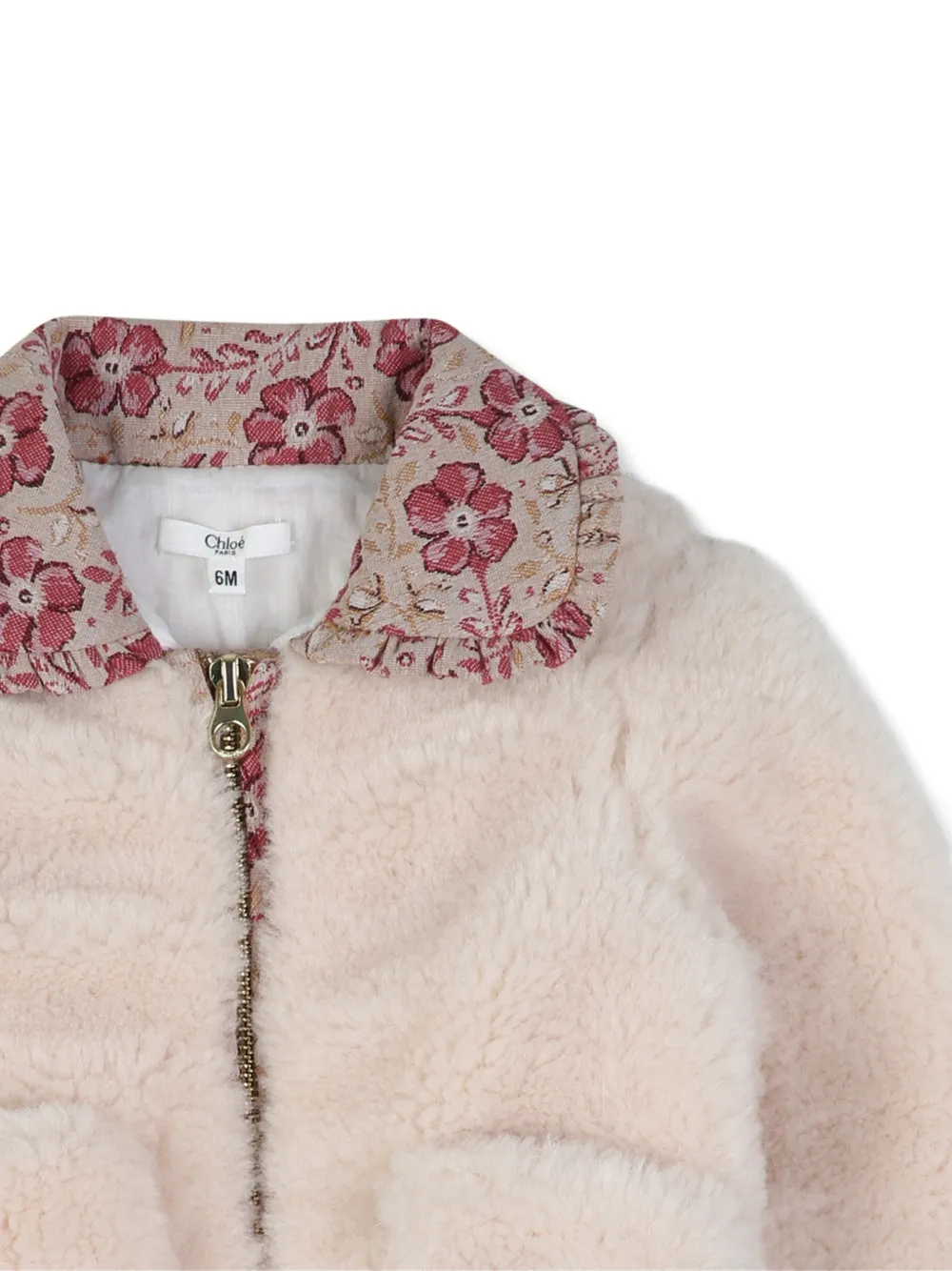 Chloé Kids Jas van imitatiebont en kraag met bloemenprint Roze