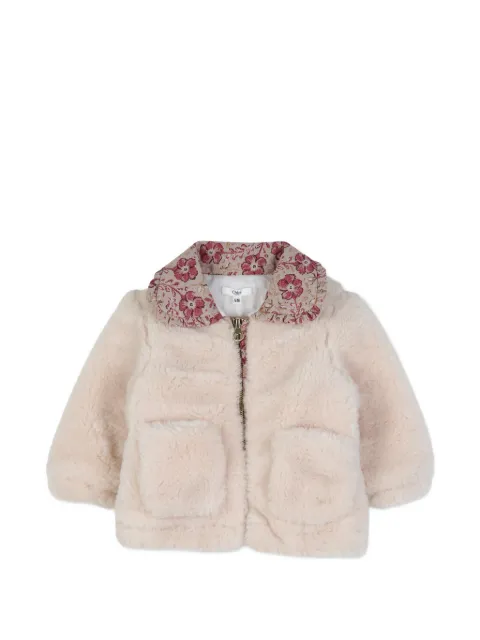 Chloé Kids floral-print collar faux-fur coat