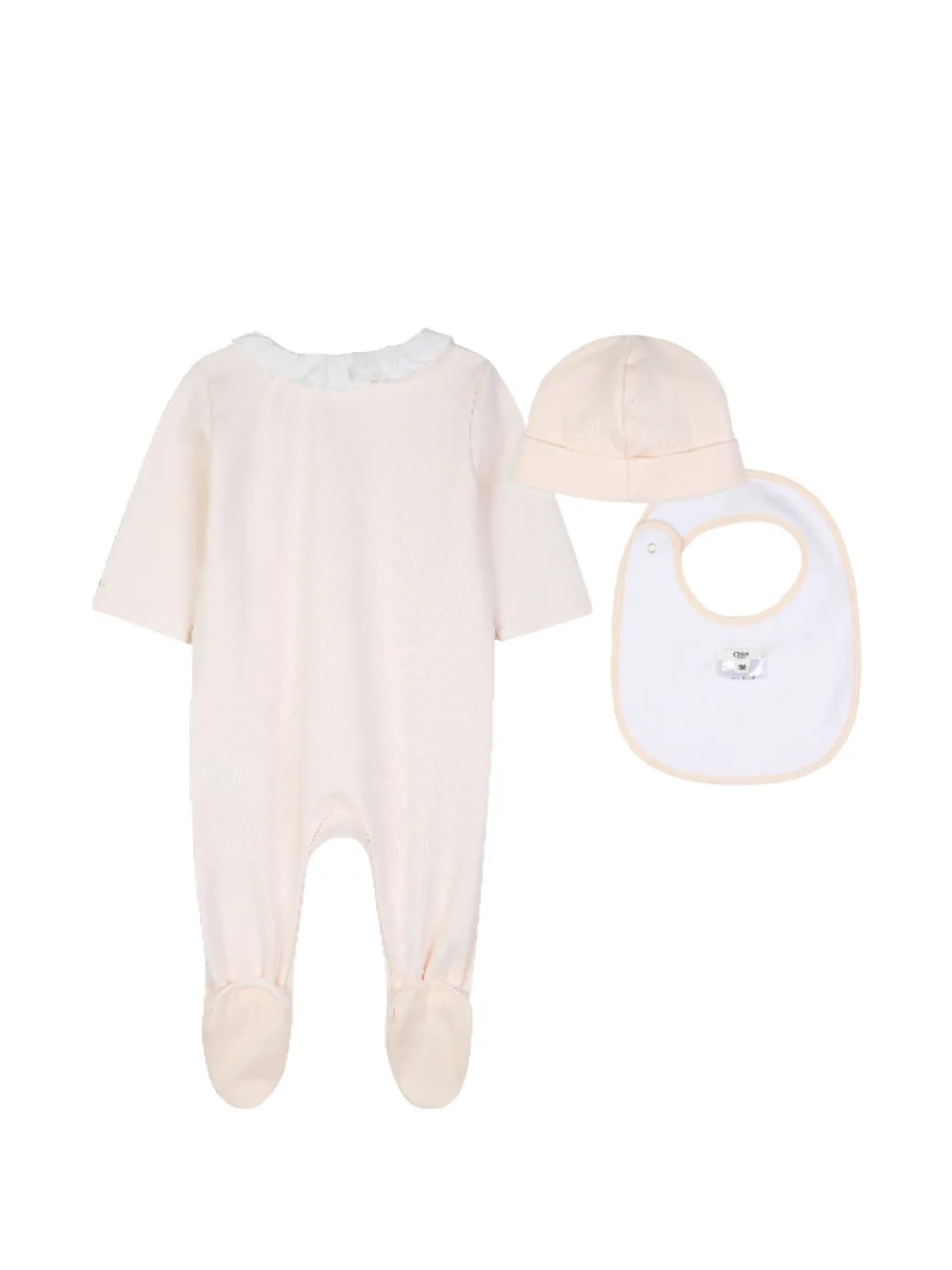 Chloé Kids Pyjama slabbetje en muts met geborduurd logo Beige