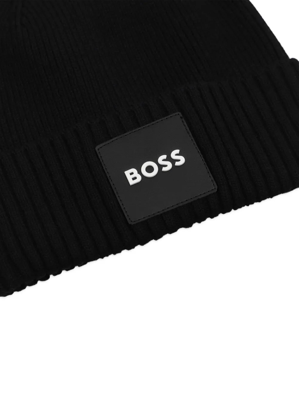 BOSS Kidswear Ribgebreide muts met logopatch Zwart
