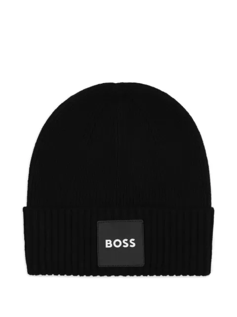 BOSS Kidswear logo-patch ribbed-knit beanie hat