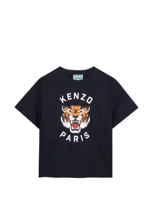 新作KENZO タイガーロゴ ブラック Tシャツ　キッズ　130 Kenzo Kids タイガーグラフィック Tシャツ | ブルー | FARFETCH JP