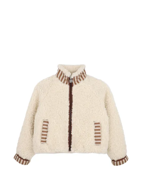Kids Around fleece striped-trim coat