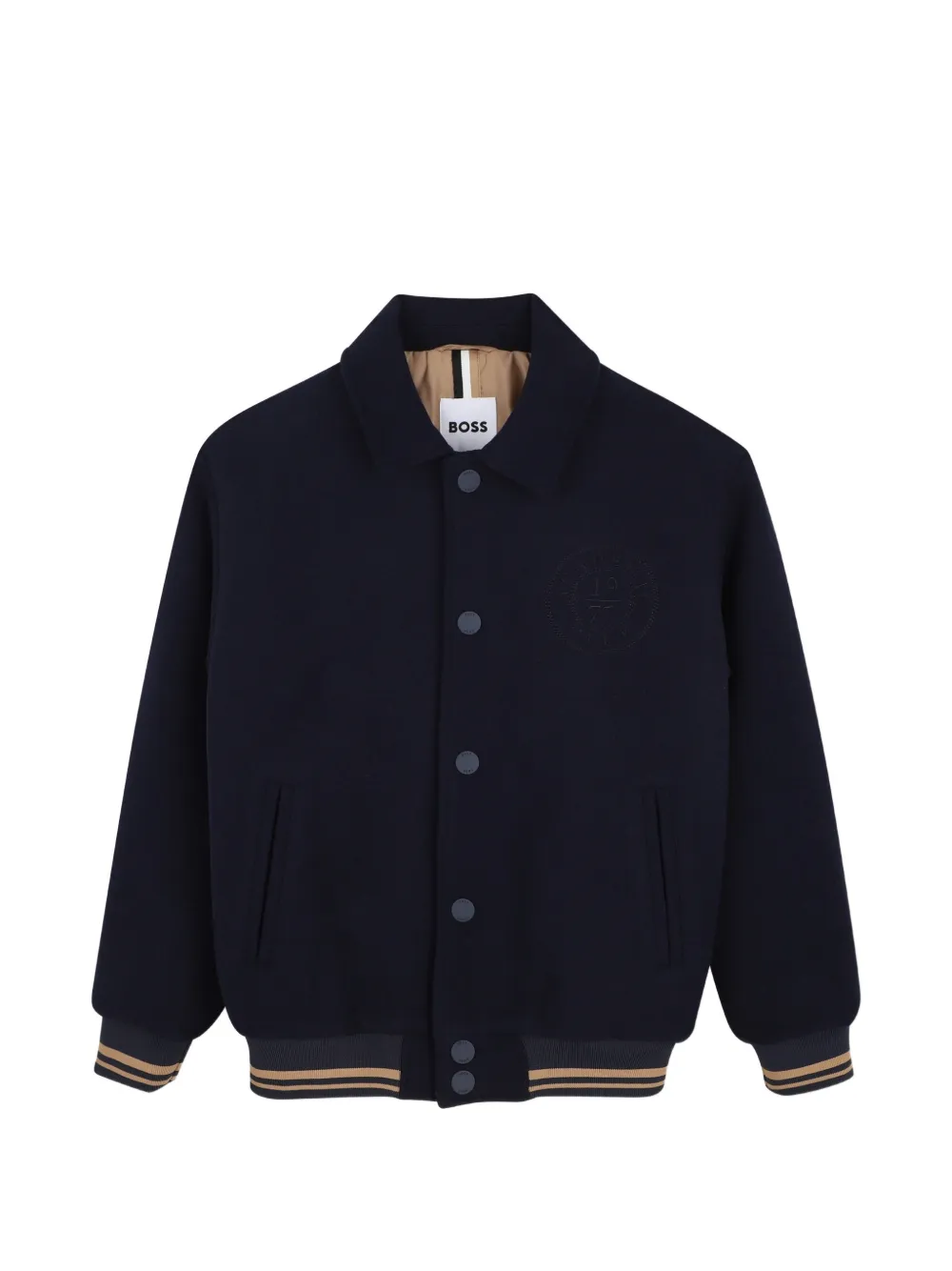 BOSS Kidswear logo-embroidered striped-trim jacket - Blue