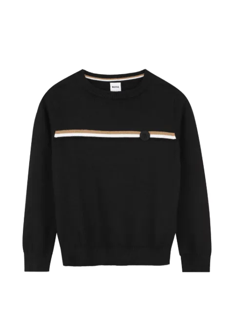 BOSS Kidswear stripe-detail logo-patch sweater