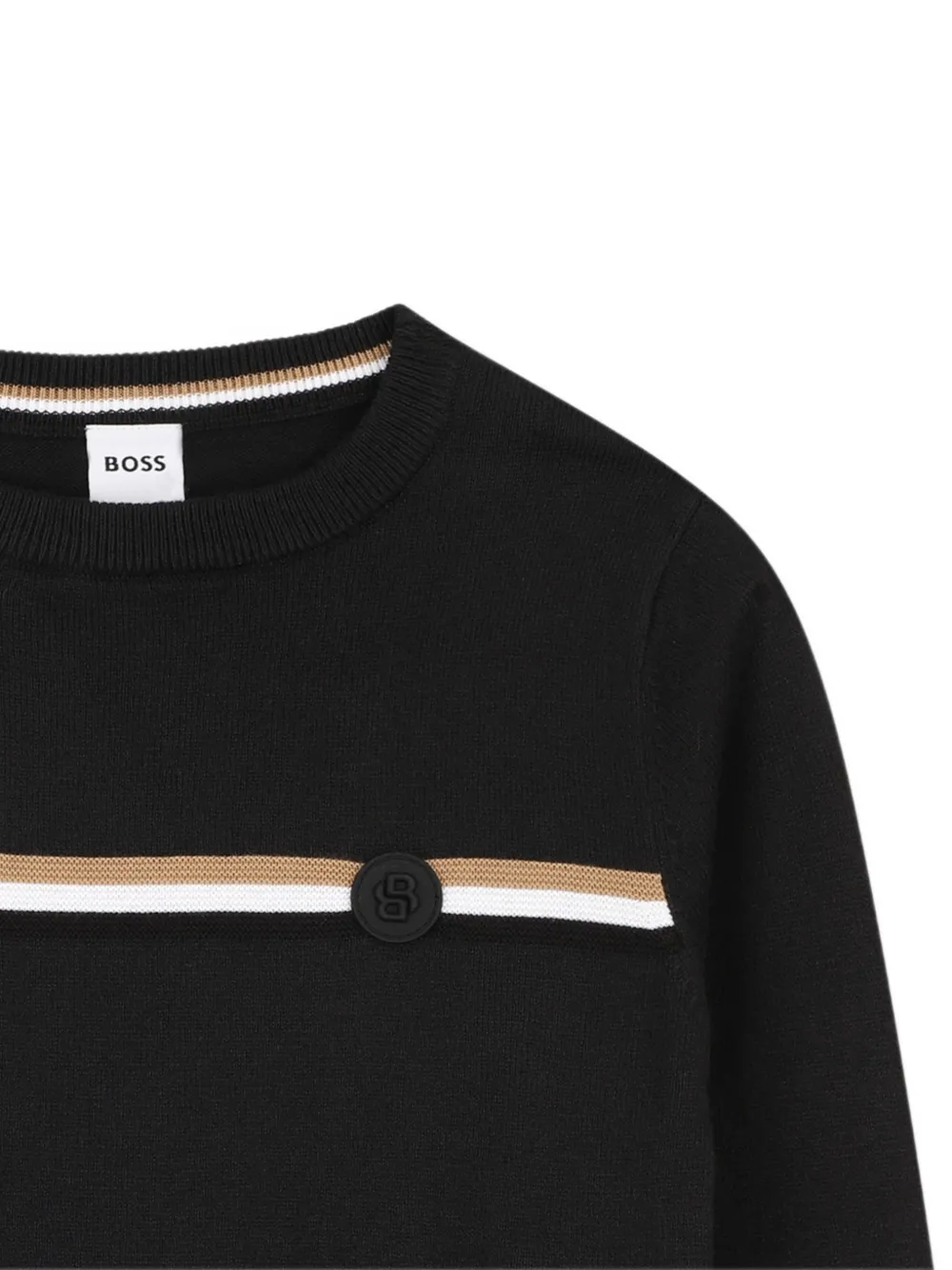 BOSS Kidswear stripe-detail logo-patch sweater Zwart