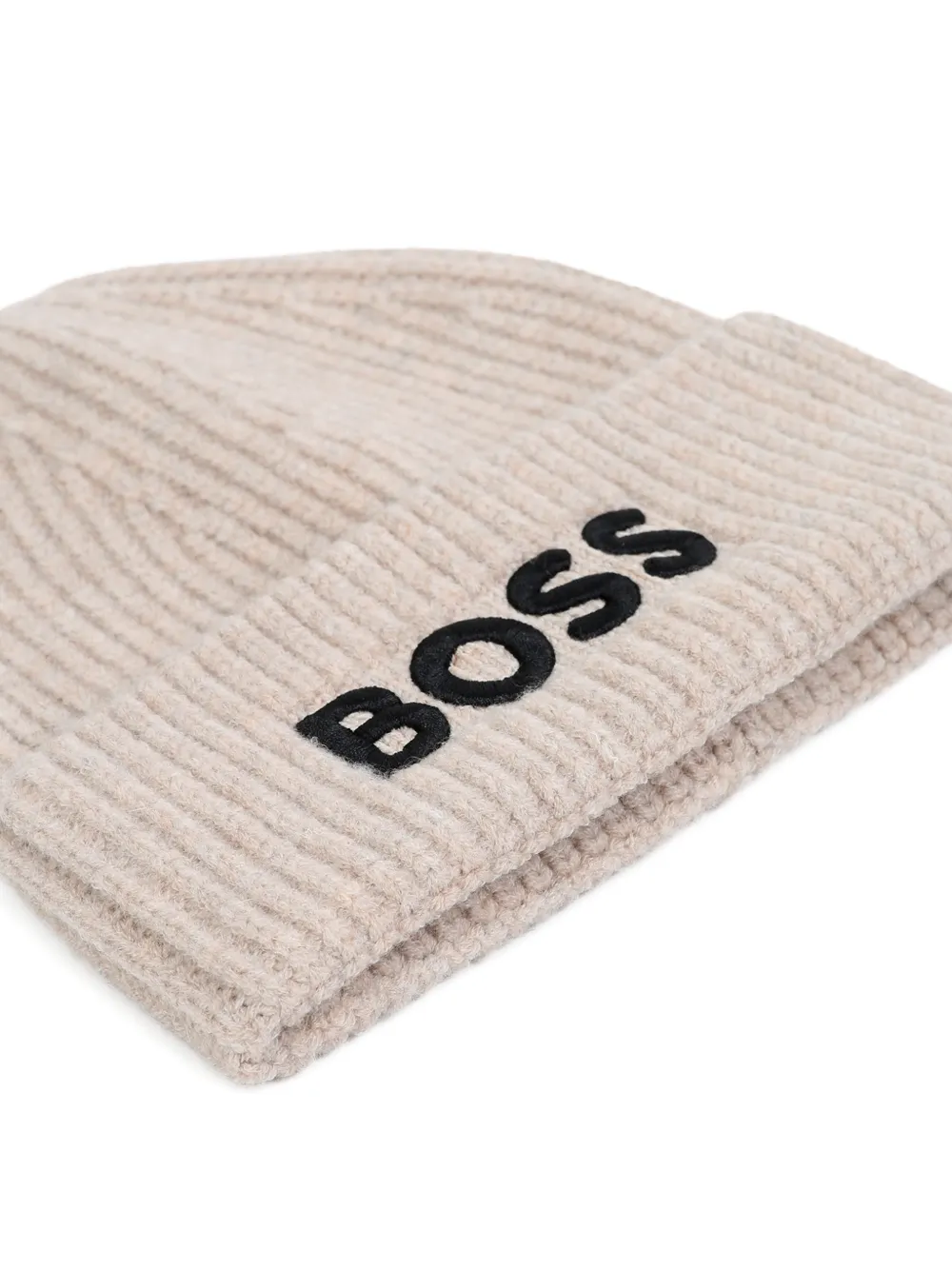 BOSS Kidswear Ribgebreide muts met geborduurd logo Beige