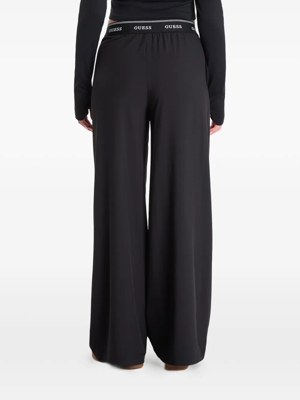 GUESS USA Selene broek met logoband en wijde pijpen Zwart