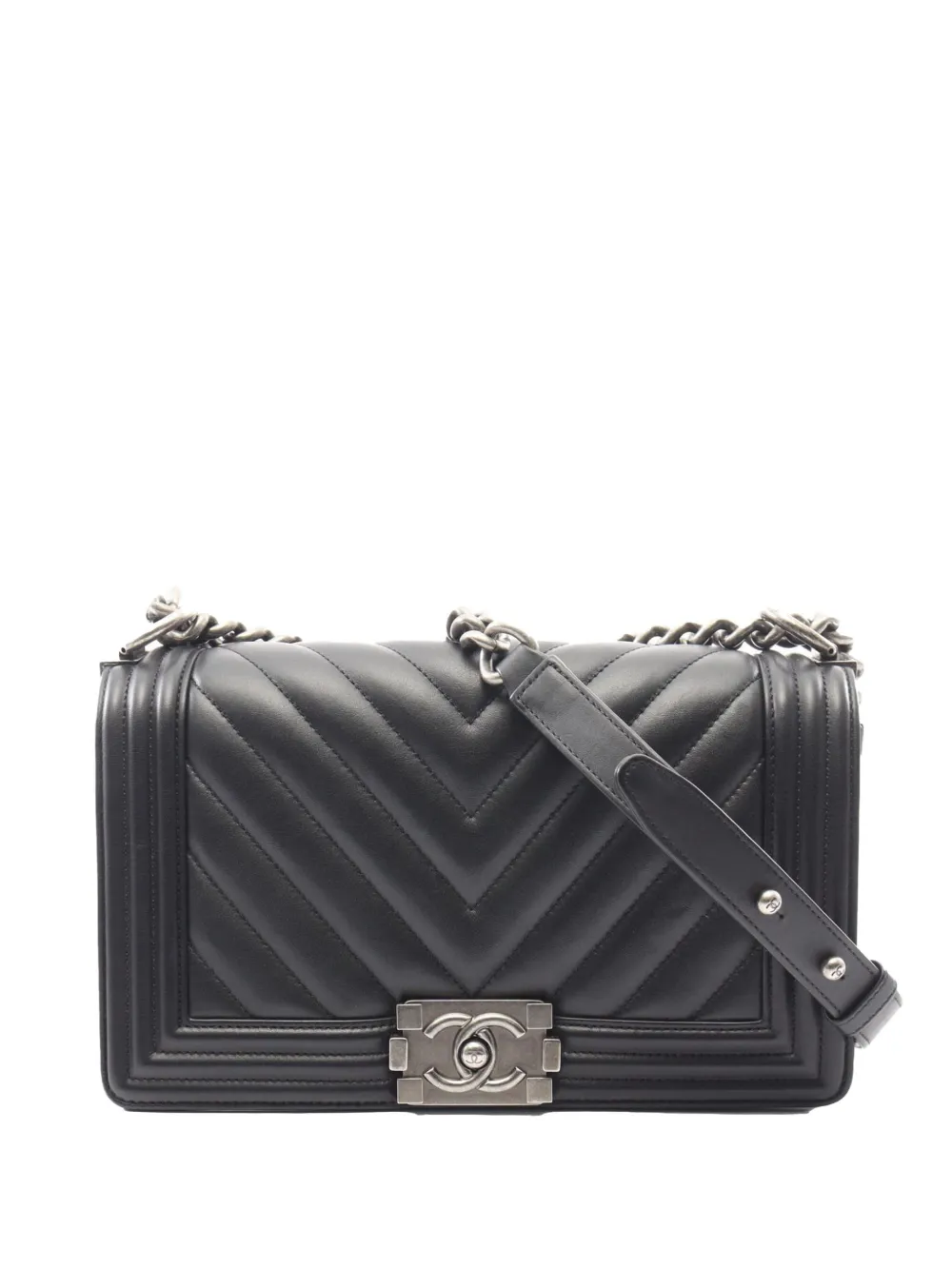 CHANEL Pre-Owned 2018-2019 Small Chevron Lambskin Boy Flap crossbody bag - Nero