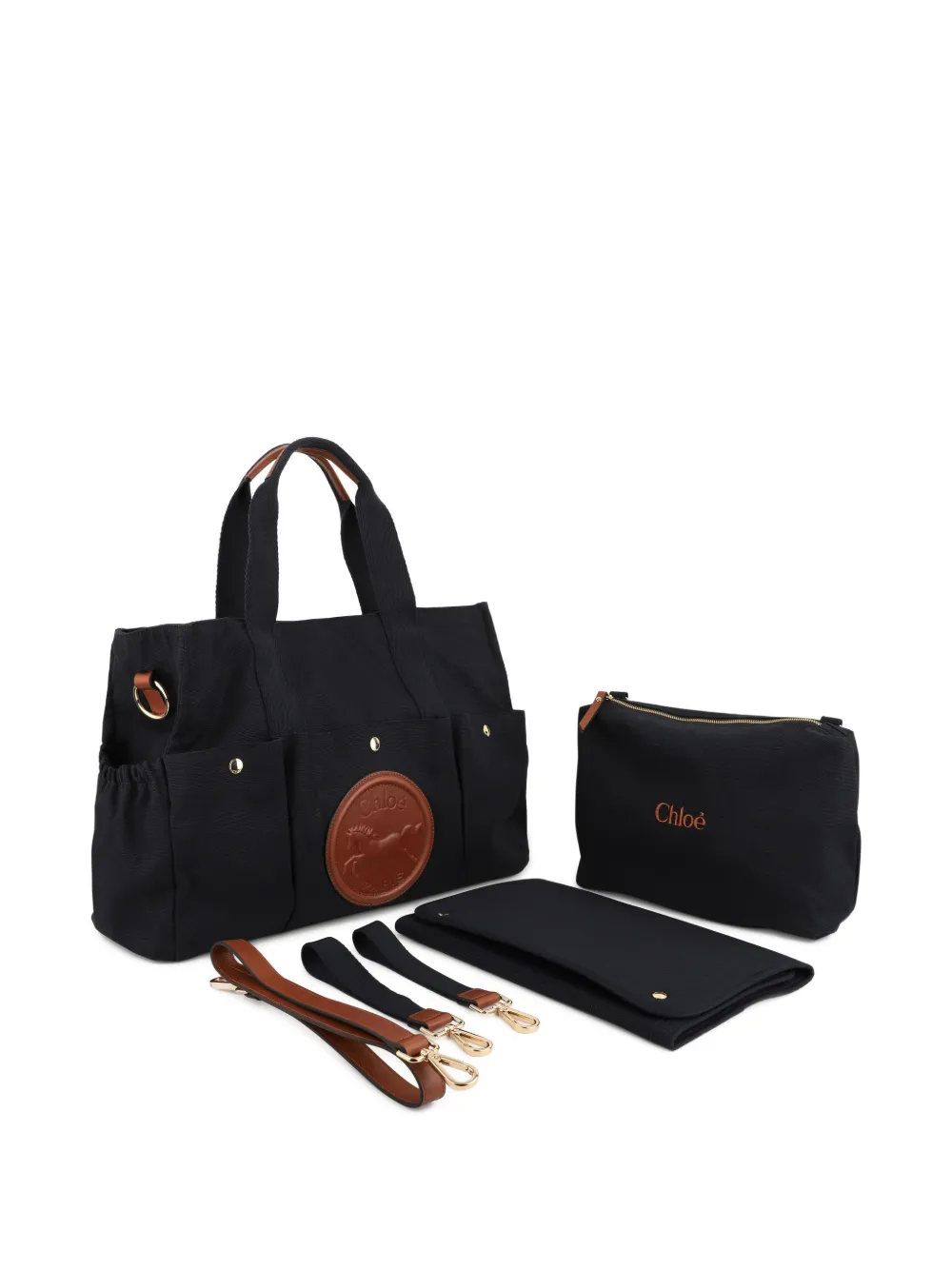Chloé Kids Canvas luiertas met paardenpatch Blauw