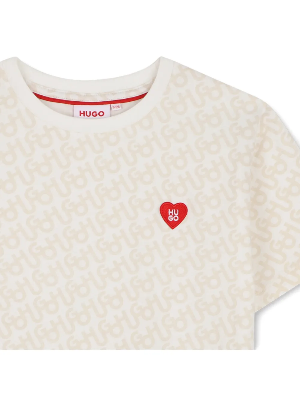 HUGO KIDS T-shirt met monogramprint en hartpatch Beige