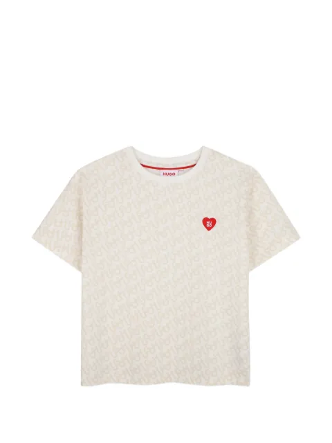 HUGO KIDS monogram-print heart-patch T-shirt