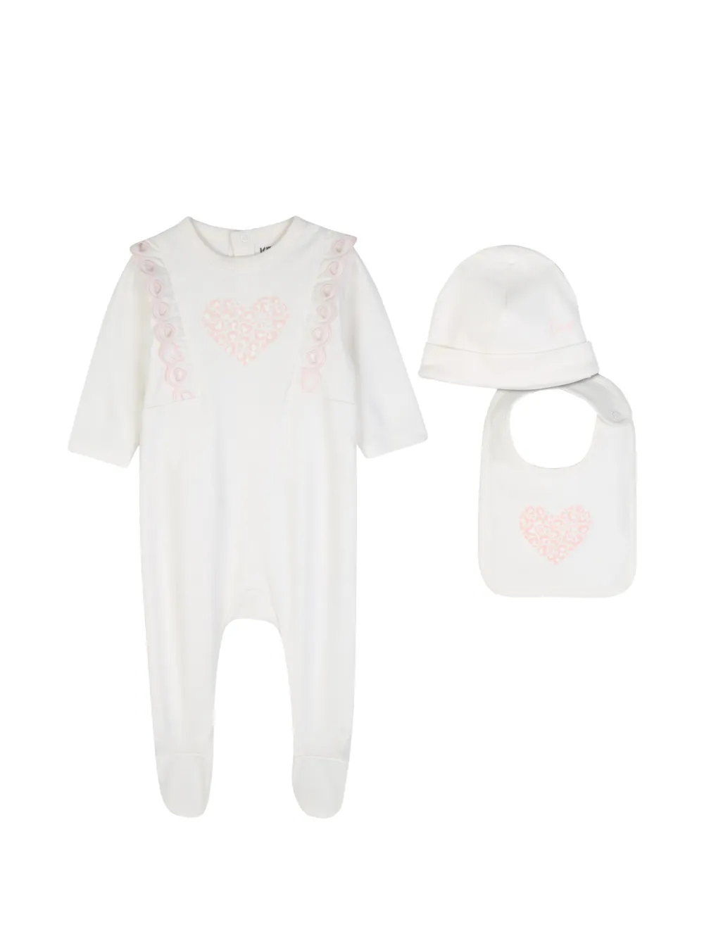 Kenzo Kids Strampler-Set mit gerüschtem Herz-Print - Nude