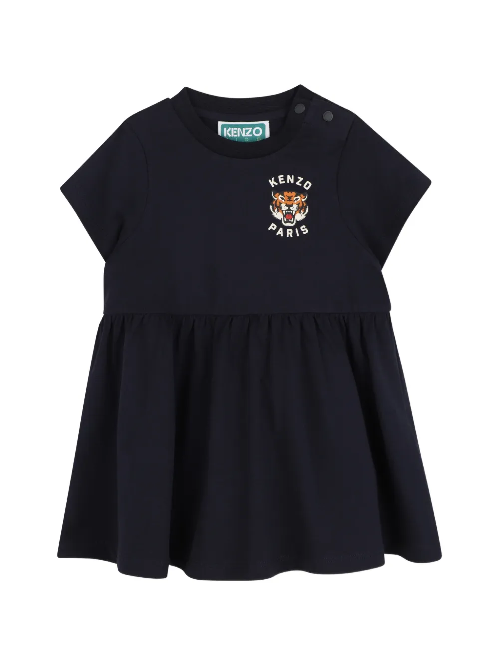 Kenzo Kids Tiger-print ruffled dress - Blue