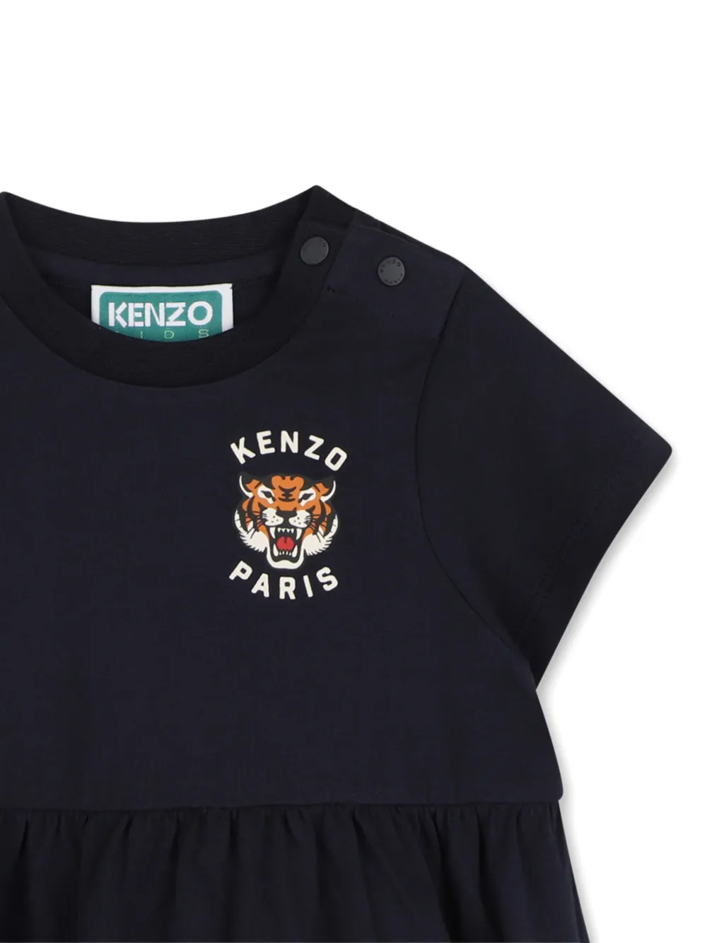 Kenzo Kids Jurk met Tiger-print en ruches Blauw