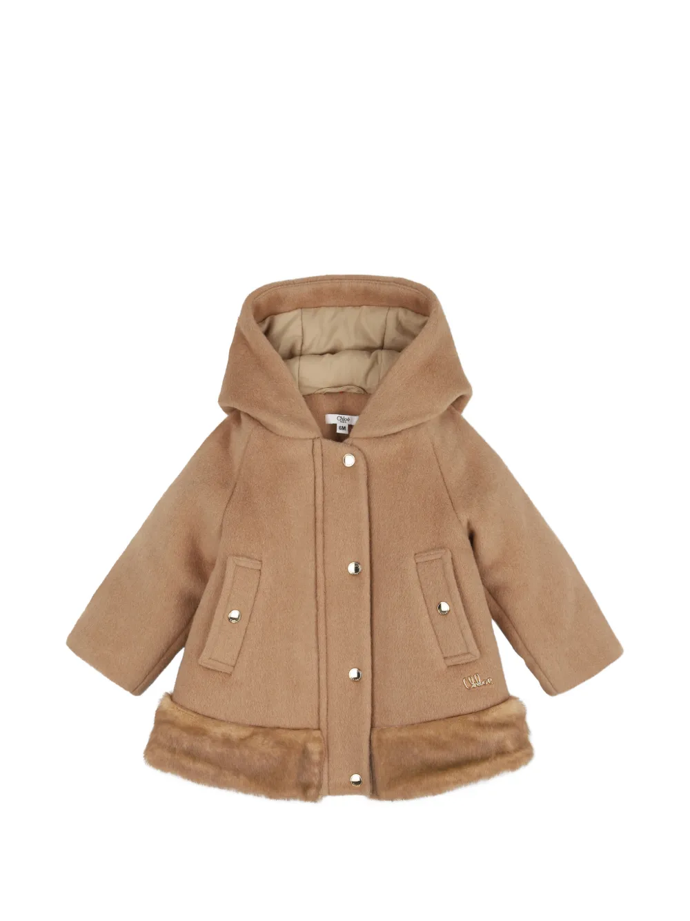 Chloé Kids Kapuzenmantel mit Faux Fur - Nude