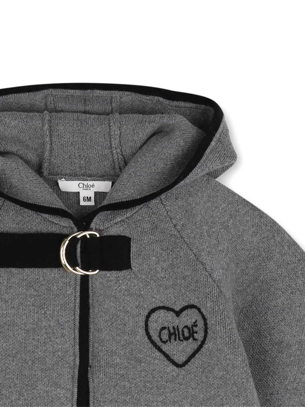 Chloé Kids Cape met geborduurd hart en capuchon Grijs