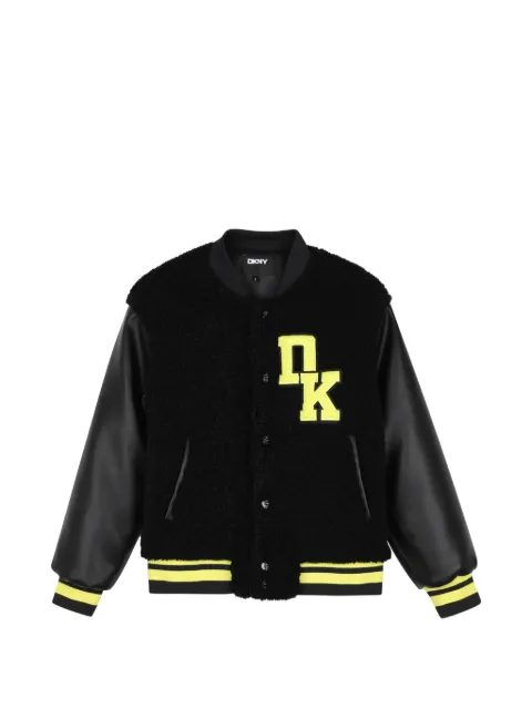 Dkny Kids logo-patch faux-shearling bomber jacket