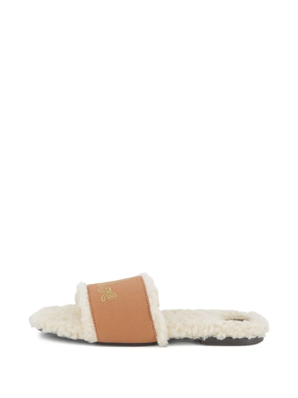 Chloé Kids Sandalen met geborduurd logo en lammy-effect Beige
