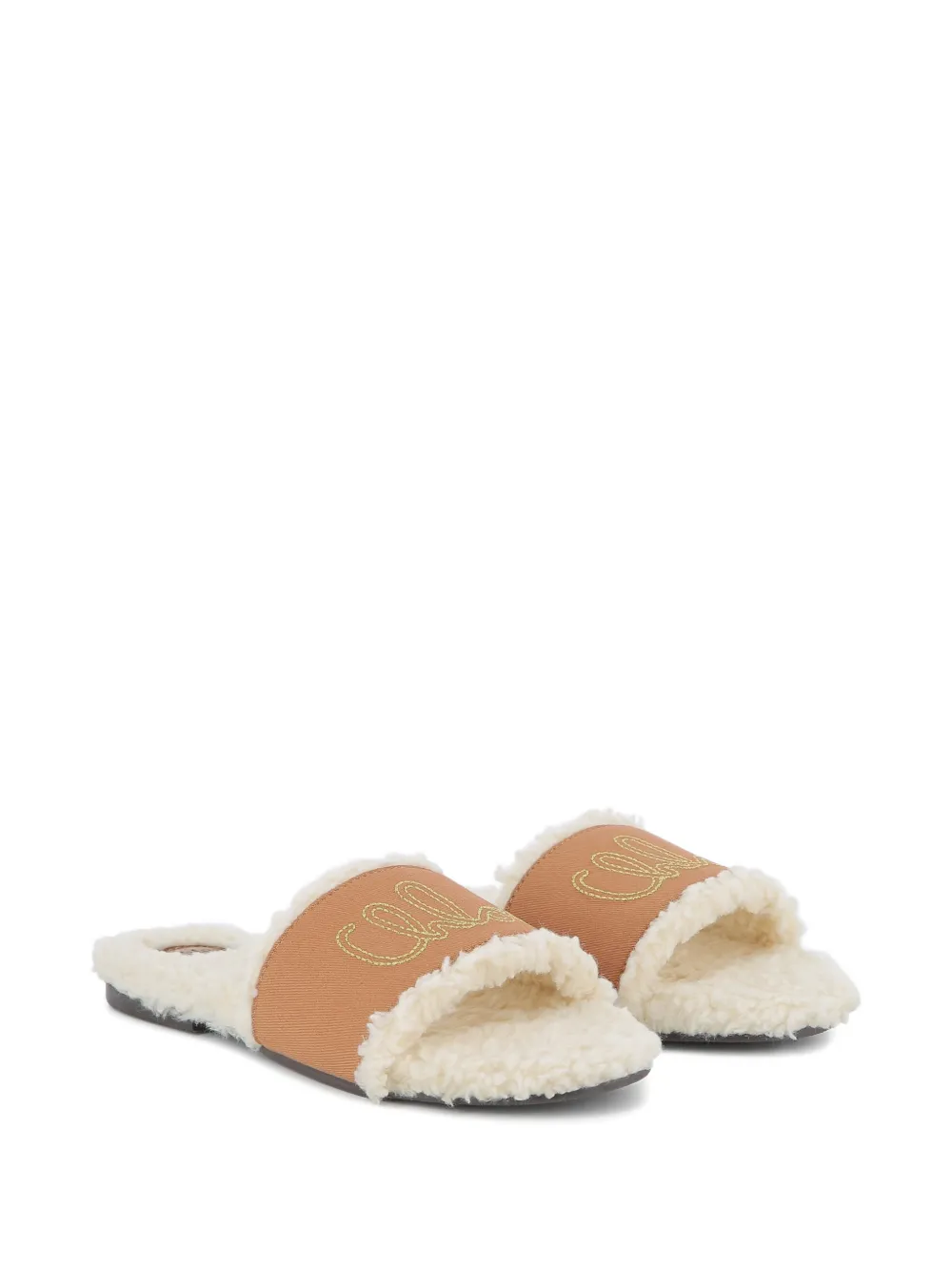 Chloé Kids Sandalen met geborduurd logo en lammy-effect Beige