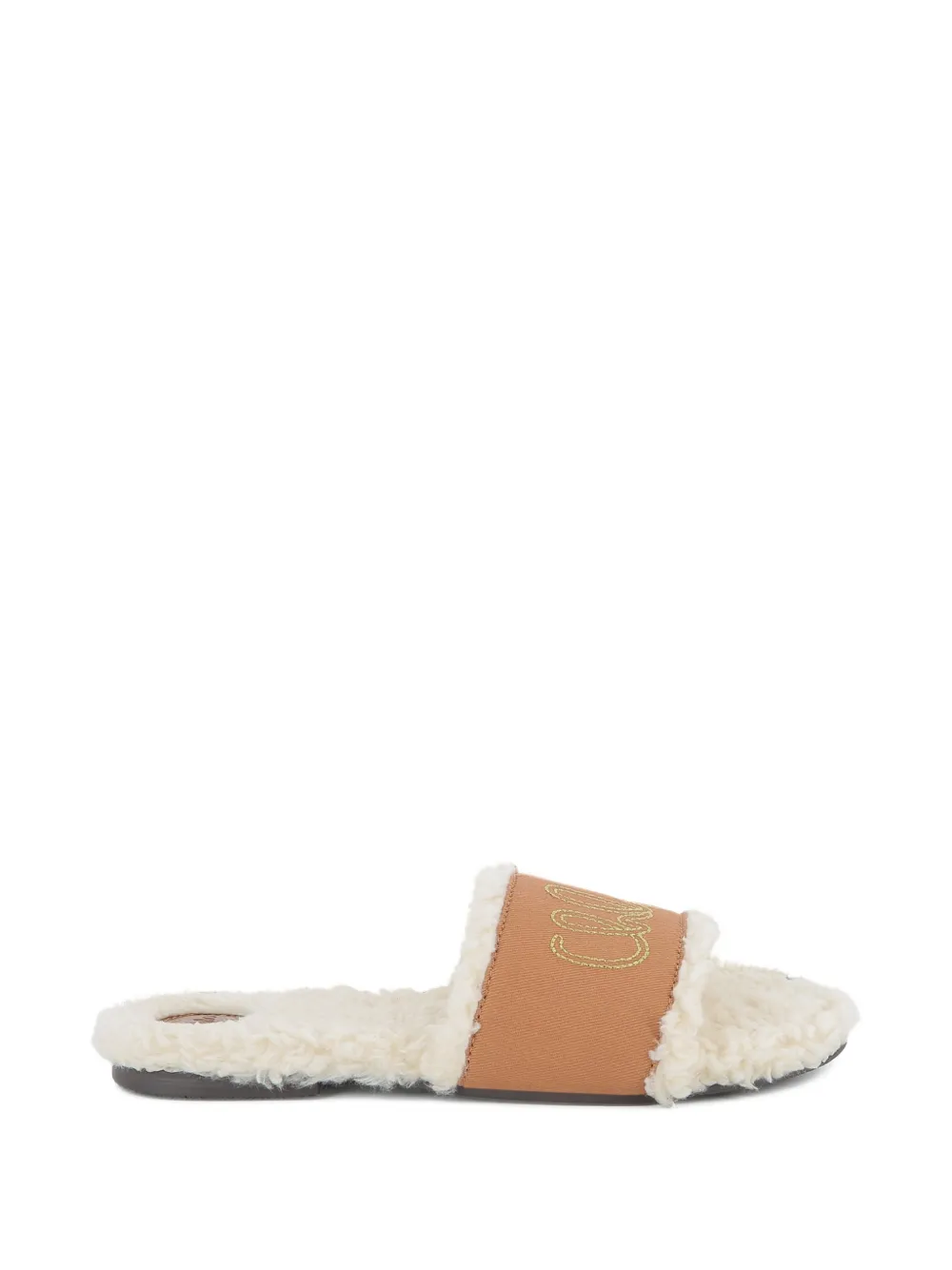 Chloé Kids Sandalen met geborduurd logo en lammy-effect Beige
