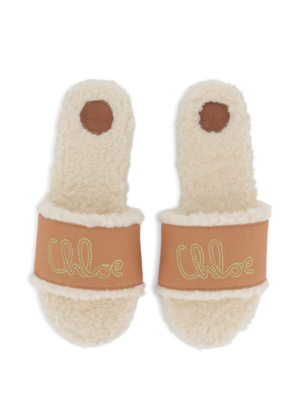 Chloé Kids Sandalen met geborduurd logo en lammy-effect Beige