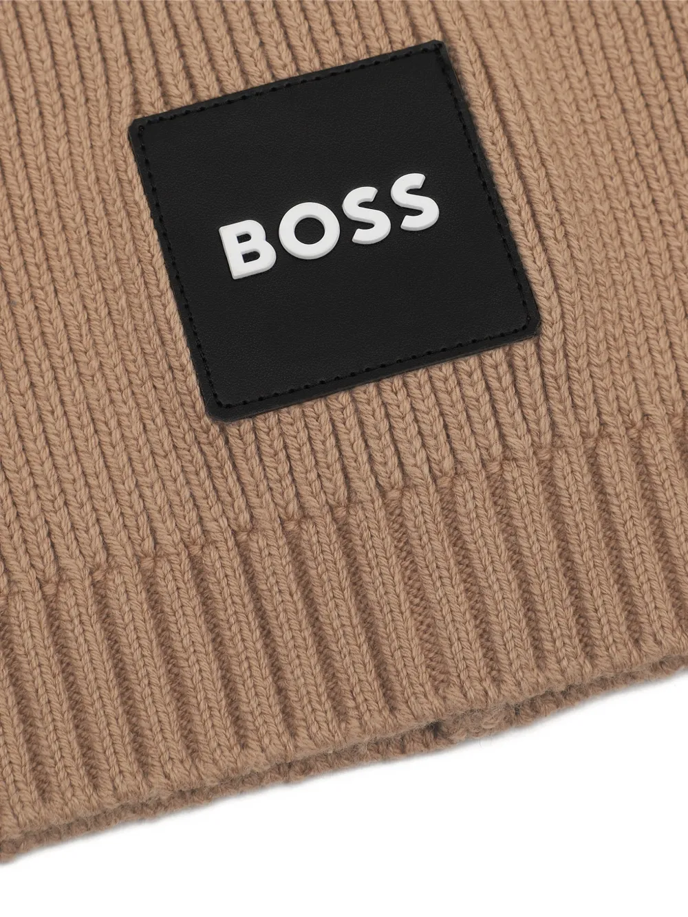 BOSS Kidswear Ribgebreide col met logo-patch Beige