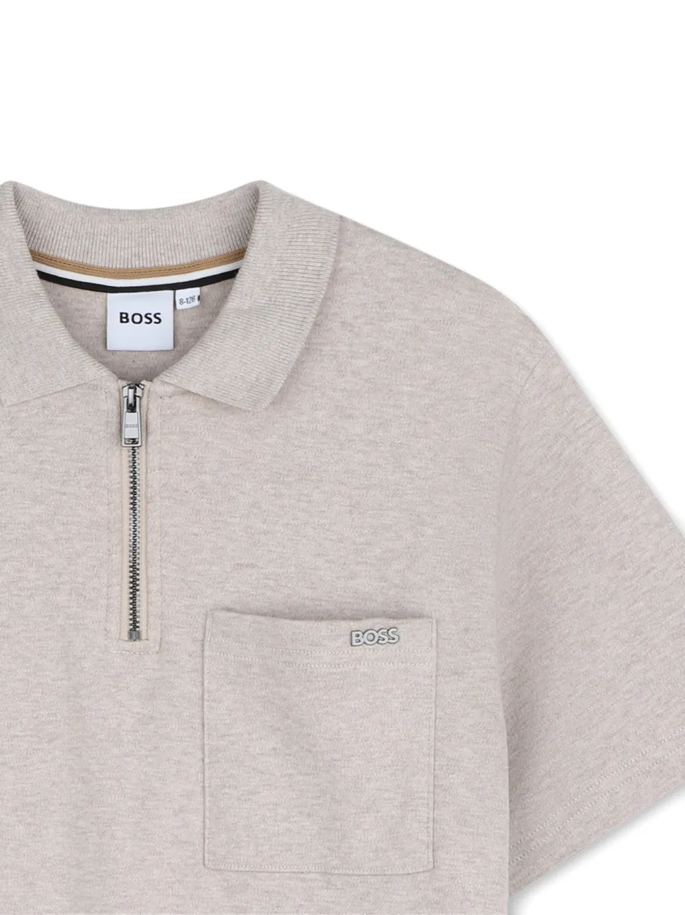 BOSS Kidswear Poloshirt met ritssluiting en zak-detail Beige