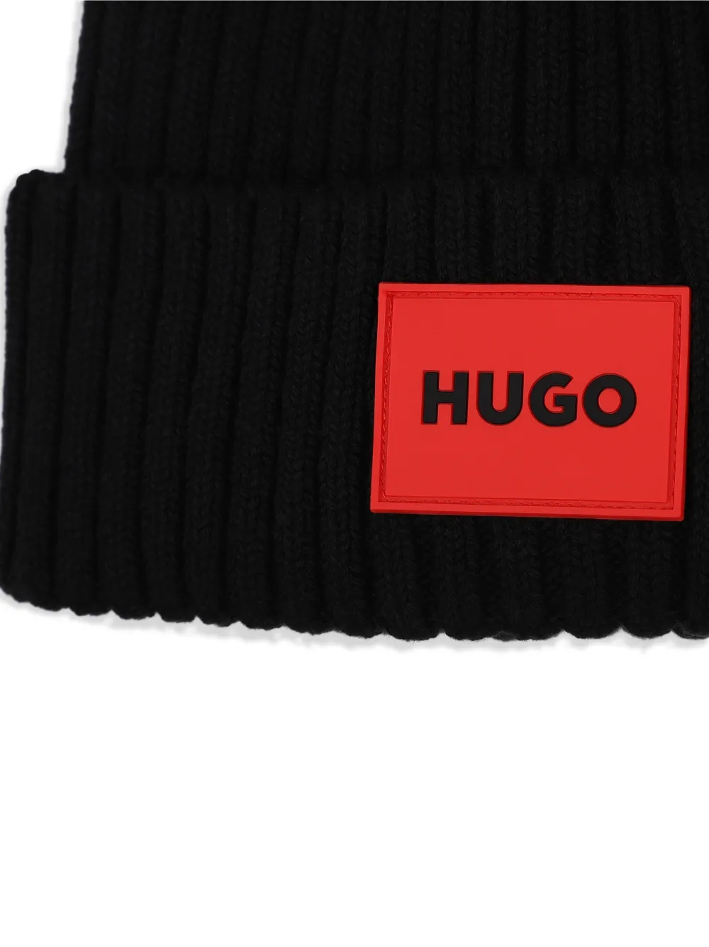 HUGO KIDS Ribgebreide muts met logopatch Zwart