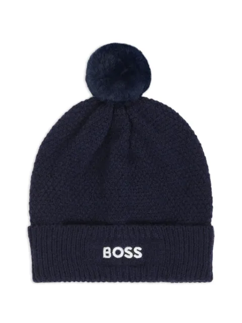 BOSS Kidswear pompom-detail knitted beanie hat