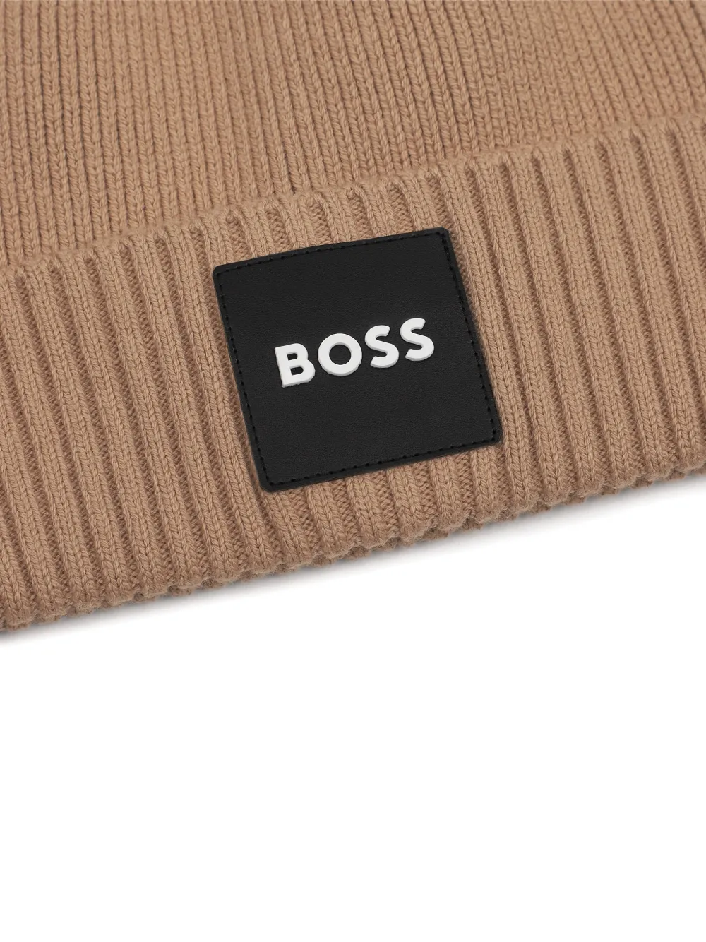 BOSS Kidswear Ribgebreide muts met logopatch Beige